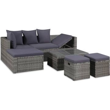 vidaXL 4-delige Loungeset met kussens poly rattan grijs