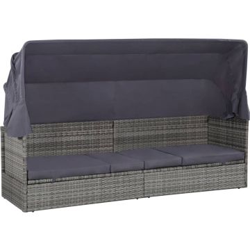 vidaXL Tuinbed met luifel 205x62 cm poly rattan grijs