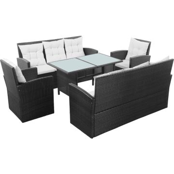 vidaXL 5-delige Loungeset met kussens poly rattan zwart