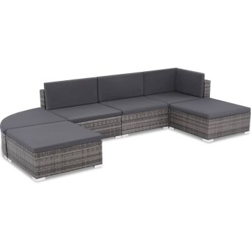 vidaXL 6-delige Loungeset met kussens poly rattan grijs