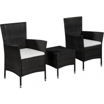 vidaXL 3-delige Bistroset poly rattan zwart