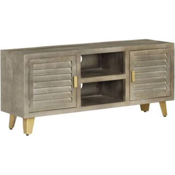 vidaXL Tv-meubel 110x30x48 cm massief mangohout met messing grijs