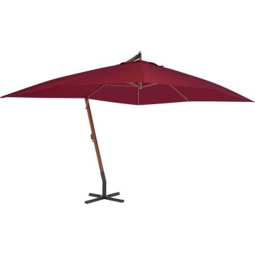 vidaXL Zweefparasol met houten paal 400x300 cm bordeauxrood