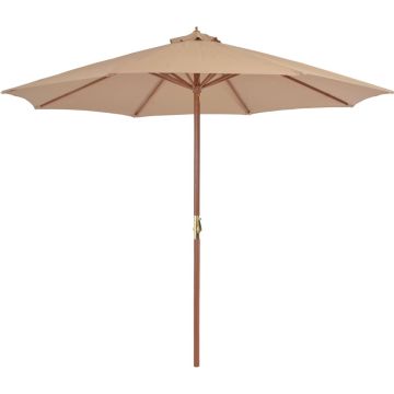 vidaXL Parasol met houten paal 300 cm taupe