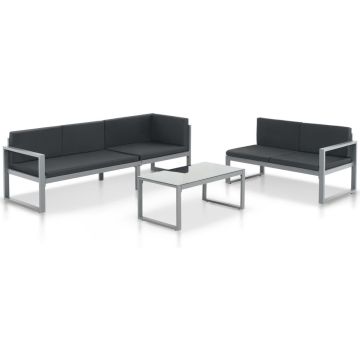 vidaXL 3-delige Loungeset met kussens aluminium zwart