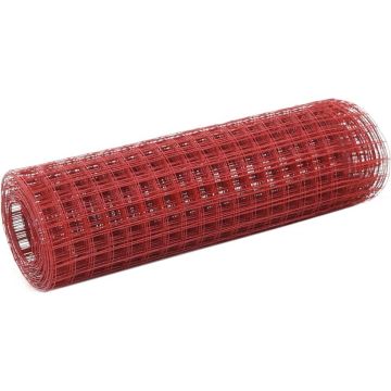 vidaXL Draadgaas vierkant 10x0.5 m staal met PVC coating rood