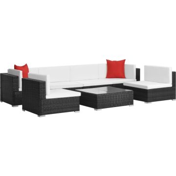 vidaXL 7-delige Loungeset met kussens poly rattan zwart