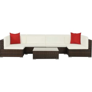 vidaXL 7-delige Loungeset met kussens poly rattan bruin