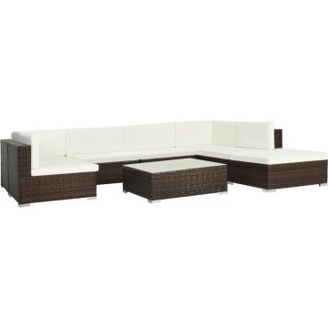 vidaXL 8-delige Loungeset met kussens poly rattan bruin