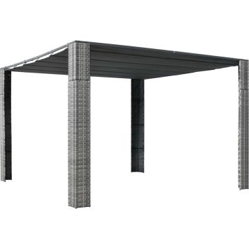 vidaXL Prieel met dak 300x300x200 cm poly rattan grijs en antraciet