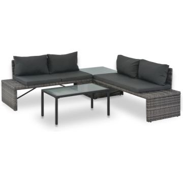 vidaXL Loungeset met kussens 3-delig poly rattan grijs