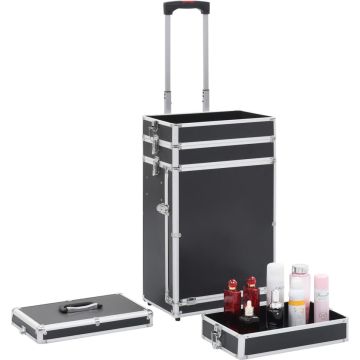 Makeup Trolley Aluminium Zwart - Make Up Reiskoffer - Make Up Koffer