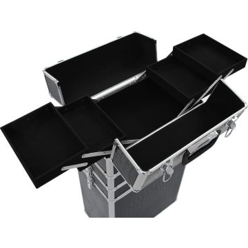 vidaXL Make-up trolley aluminium zwart met krokodillenpatroon