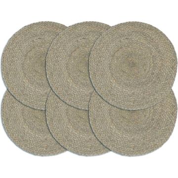 vidaXL Placemats 6 st rond 38 cm jute effen grijs