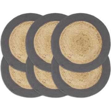 vidaXL Placemats 6 st 38 cm jute en katoen natuurlijk en antraciet