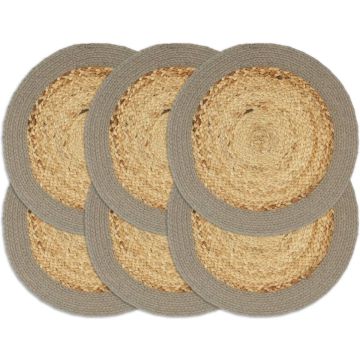 vidaXL Placemats 6 st 38 cm jute en katoen natuurlijk en grijs