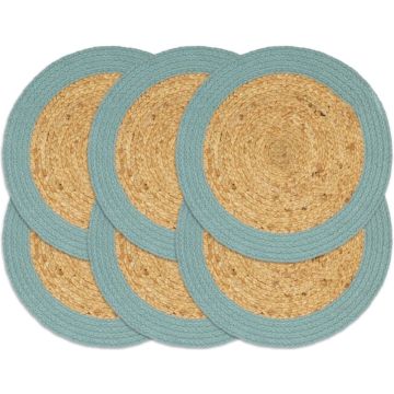 vidaXL Placemats 6 st 38 cm jute en katoen natuurlijk en groen