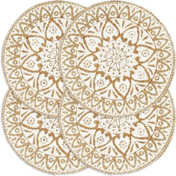 vidaXL Placemats 4 st rond 38 cm jute wit