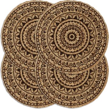 vidaXL Placemats 4 st rond 38 cm jute donkerbruin