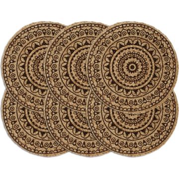 vidaXL Placemats 6 st rond 38 cm jute donkerbruin