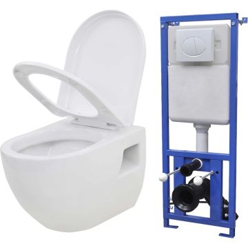 vidaXL Hangend toilet met verborgen stortbak keramiek wit