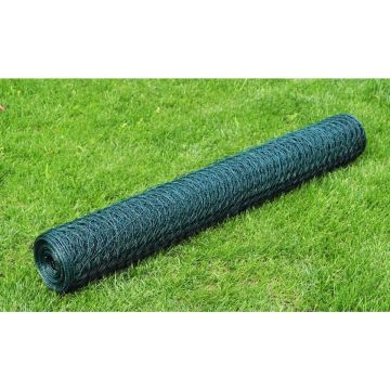 vidaXL Kippengaas 25x0.5 m gegalvaniseerd staal met PVC-coating groen