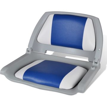 vidaXL Opklapbare bootstoel met blauw-wit kussen 41 x 51 x 48 cm