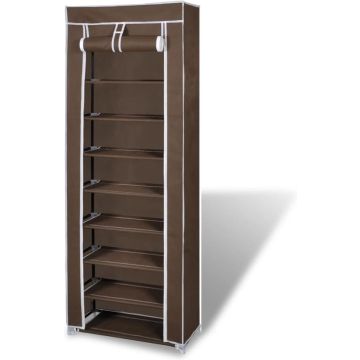 vidaXL Stoffen schoenenrek met hoes 162 x 57 x 29 cm bruin