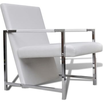 vidaXL Fauteuil met chromen poten kunstleer wit