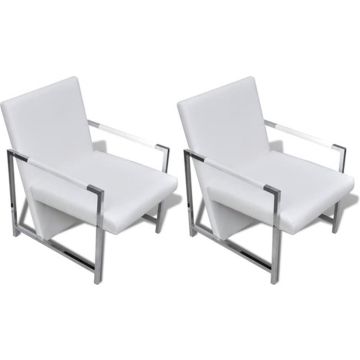 vidaXL Fauteuils 2 st met chroom frame kunstleer wit