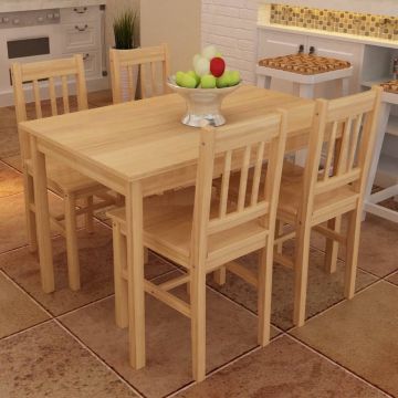 vidaXL Eettafel met 4 stoelen hout naturel