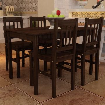 vidaXL Eettafel met 4 stoelen hout bruin