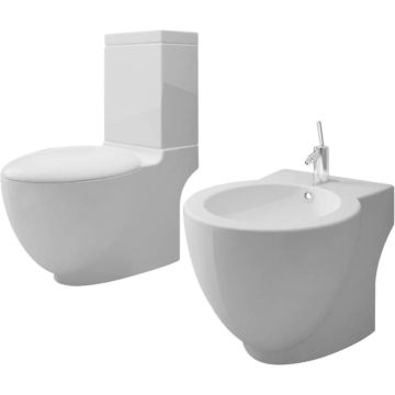 vidaXL Keramisch Toilet Rond wit + Bidet