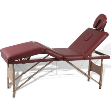 vidaXL Massagetafel inklapbaar met houten frame (vier delen / rood)
