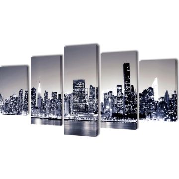 vidaXL Canvas muurdruk set monochroom New York skyline 100 x 50 cm