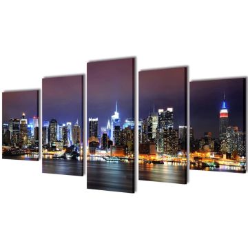 vidaXL Canvas muurdruk set Kleurrijke New York skyline 100 x 50 cm