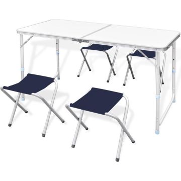 vidaXL Campingtafel inklapbaar en verstelbaar aluminium 120 x 60 cm 4 stoelen