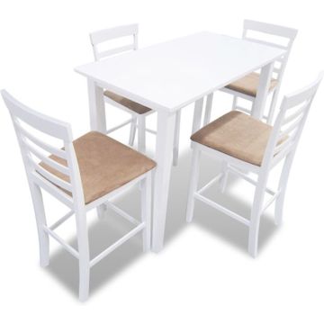 vidaXL Bartafel en 4 barstoelen set hout wit