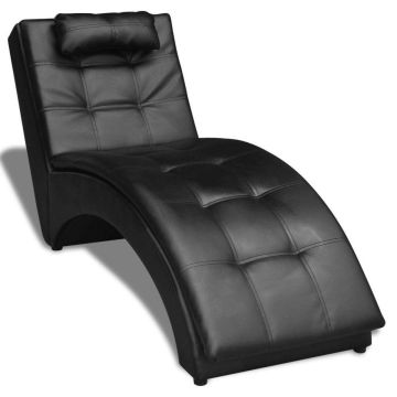 vidaXL Chaise longue met kussen kunstleer zwart