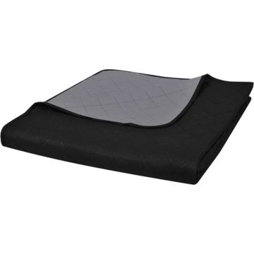 vidaXL Bedsprei gewatteerd dubbelzijdig 230x260 cm zwart/grijs