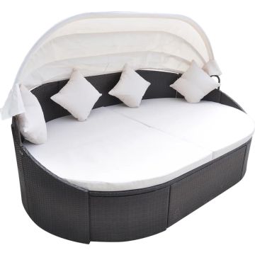 vidaXL Loungebed met luifel poly rattan bruin