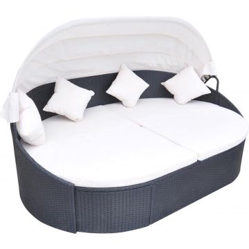 vidaXL Loungebed met luifel poly rattan zwart