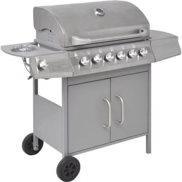 vidaXL Gasbarbecue 6+1 kookzone zilver