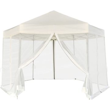 vidaXL Partytent pop-up zeshoekig met 6 zijwanden 3,6x3,1 m crèmewit