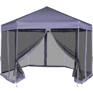 vidaXL Partytent met zijwanden pop-up zeshoekig 3,6x3,1 m donkerblauw