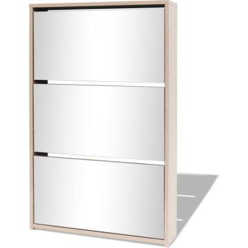 vidaXL Schoenenkast drielaags met spiegel 63x17x102,5 cm eiken