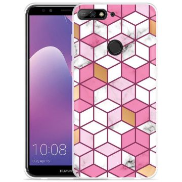 Huawei Y7 2018 Hoesje Pink-gold-white Marble