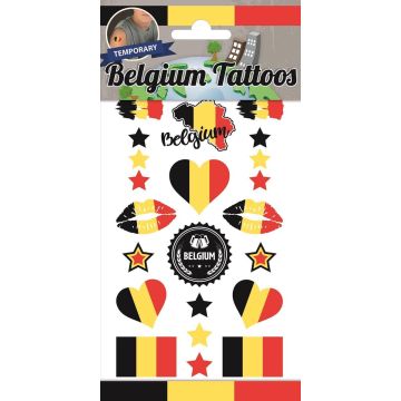 Belgium Tattoos - België Tattoos - Tijdelijke Tattoo - Body Glitter - Plak Tattoos - Nep Tattoo - Fake Tattoo - Vlaggen - Kinderen en volwassenen - 1 Vel met 12 tattoos