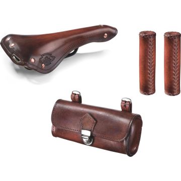 Selle Monte Grappa Charleston Sporting set - Zadel / Zadeltas / Handvatten - 3-delig - Leer - Donkerbruin