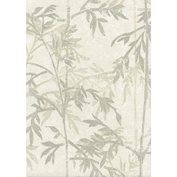 Topchic | bamboe bladeren | grijs, groen, zand | vliesbehang 0,53x10m